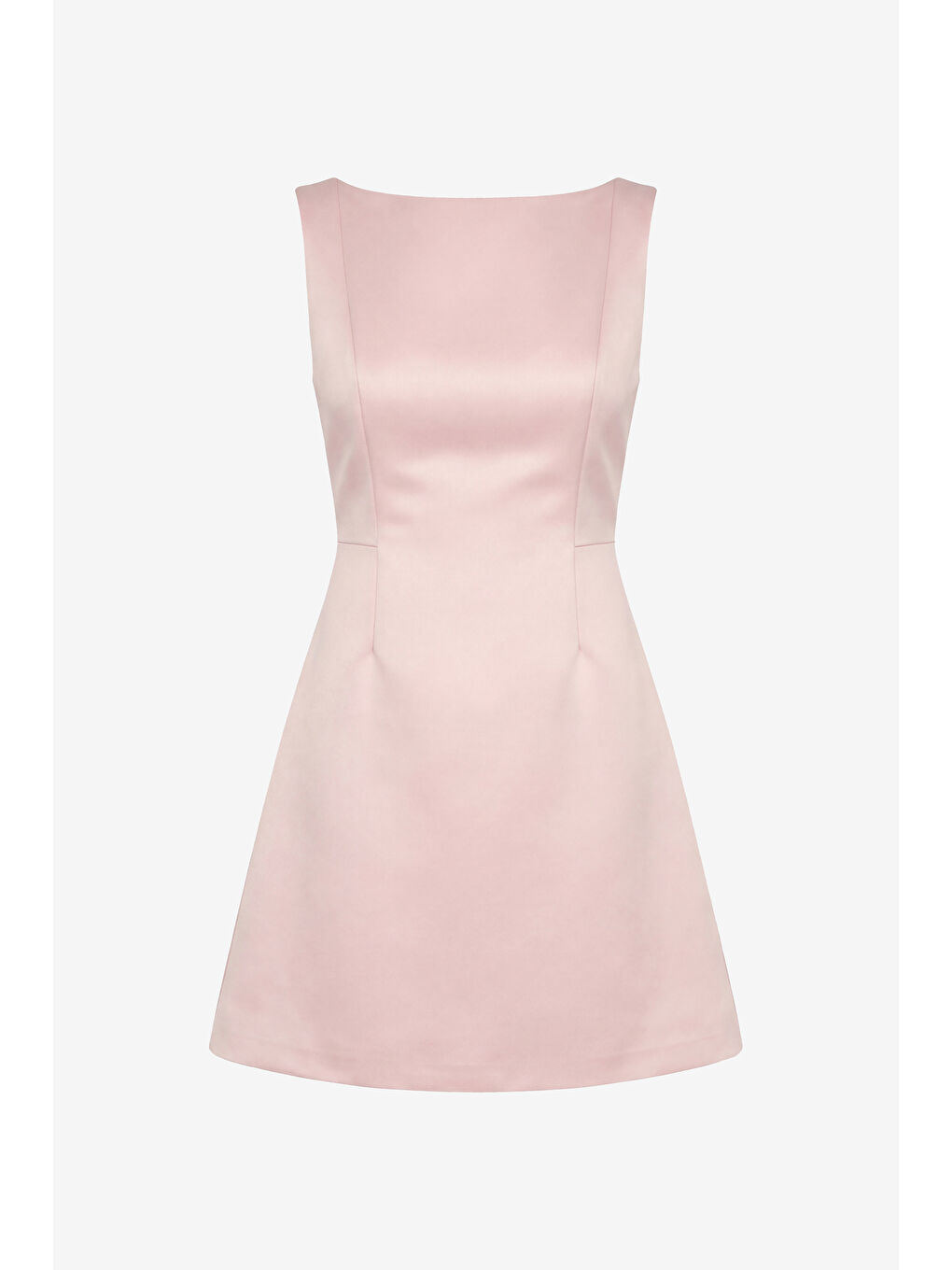 Pembe Kadın Pudra Sırt Dekolteli Mini Saten Mezuniyet Abiye Elbise-6