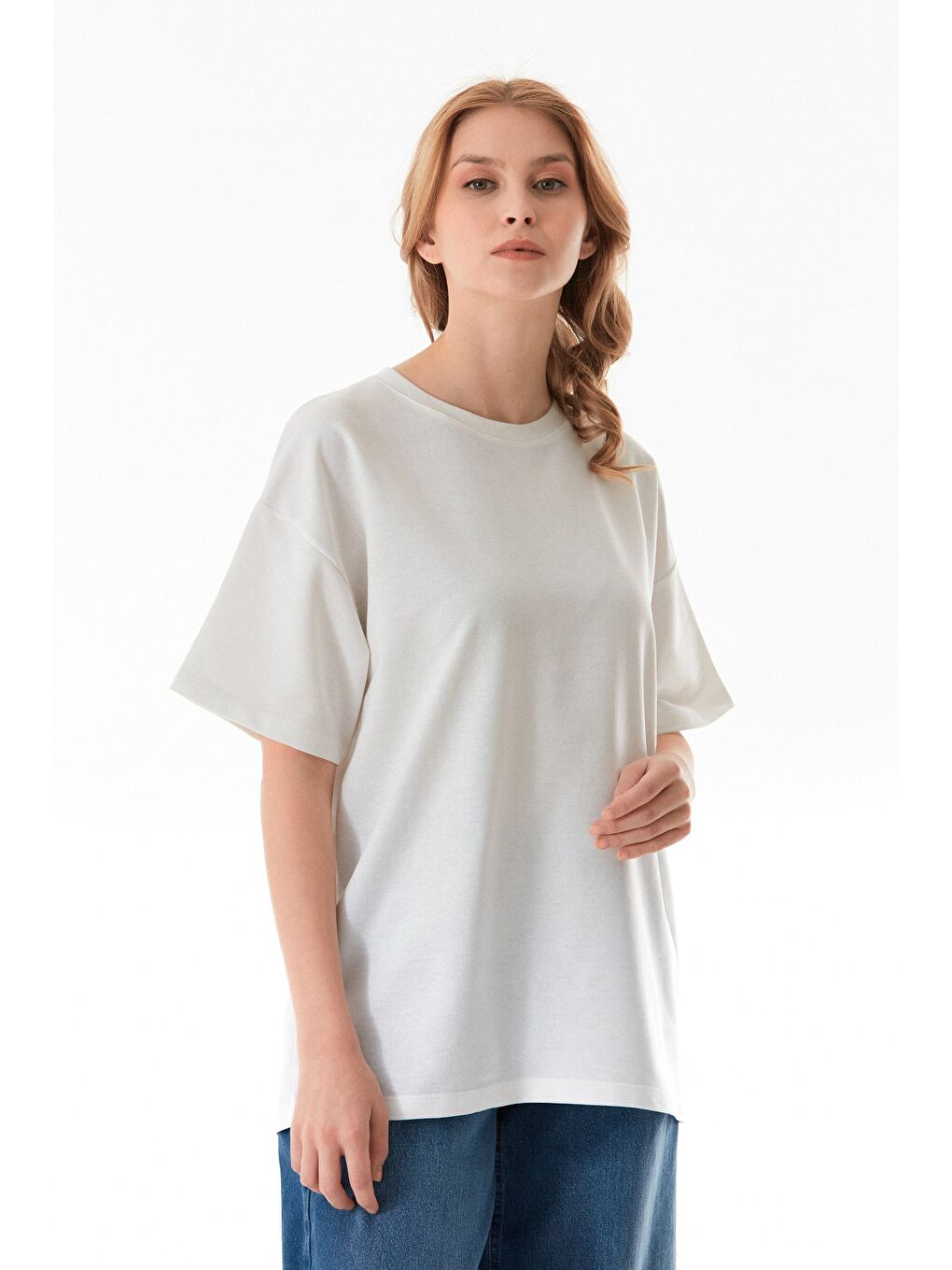 Ekru Ayıcık Detaylı Oversize Tişört-3