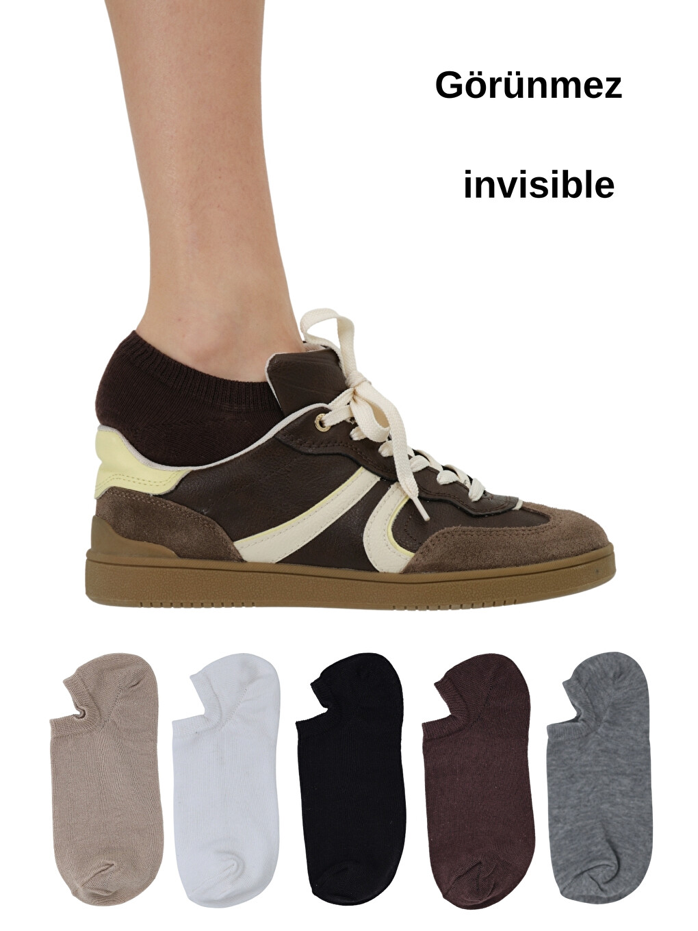 Renksiz 5'li paket %80 Pamuklu Görünmez Boy Sneakers Erkek Çorap