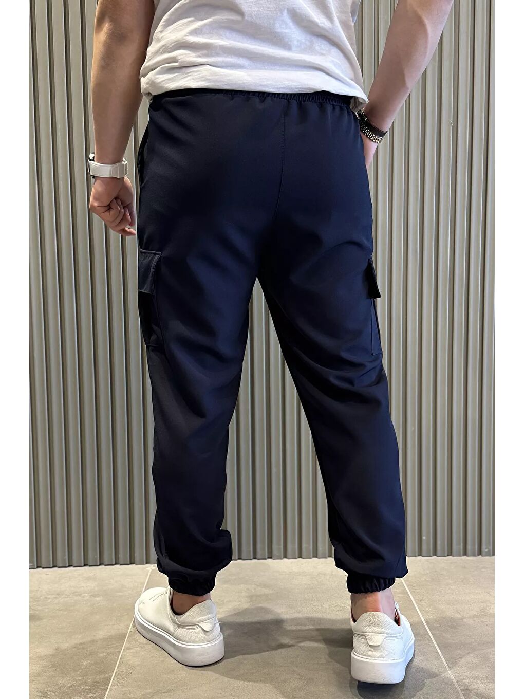 Lacivert Bel Bağlamalı Kargo Cepli Erkek Jogger Yürüyüş Pantolonu-2
