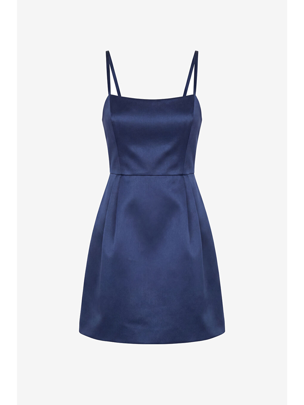Kadın Lacivert İnce Askılı Mini Saten Mezuniyet Abiye Elbise-6