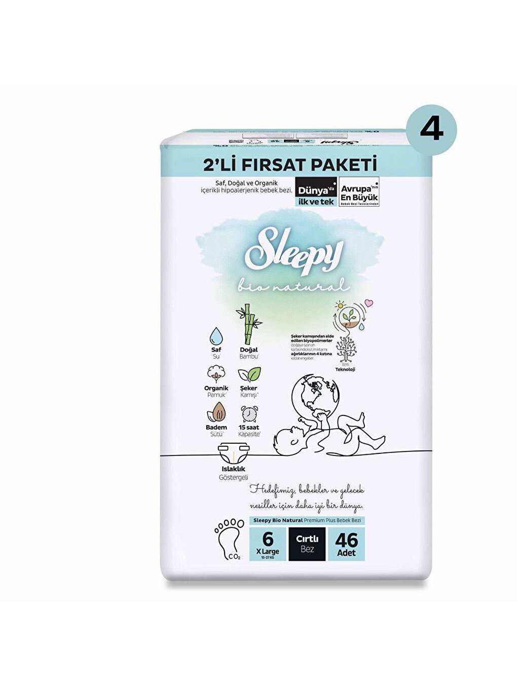 Sleepy Beyaz Bio Natural Mega Fırsat Paketi Bebek Bezi 6 Numara Xlarge 184 Adet - 1