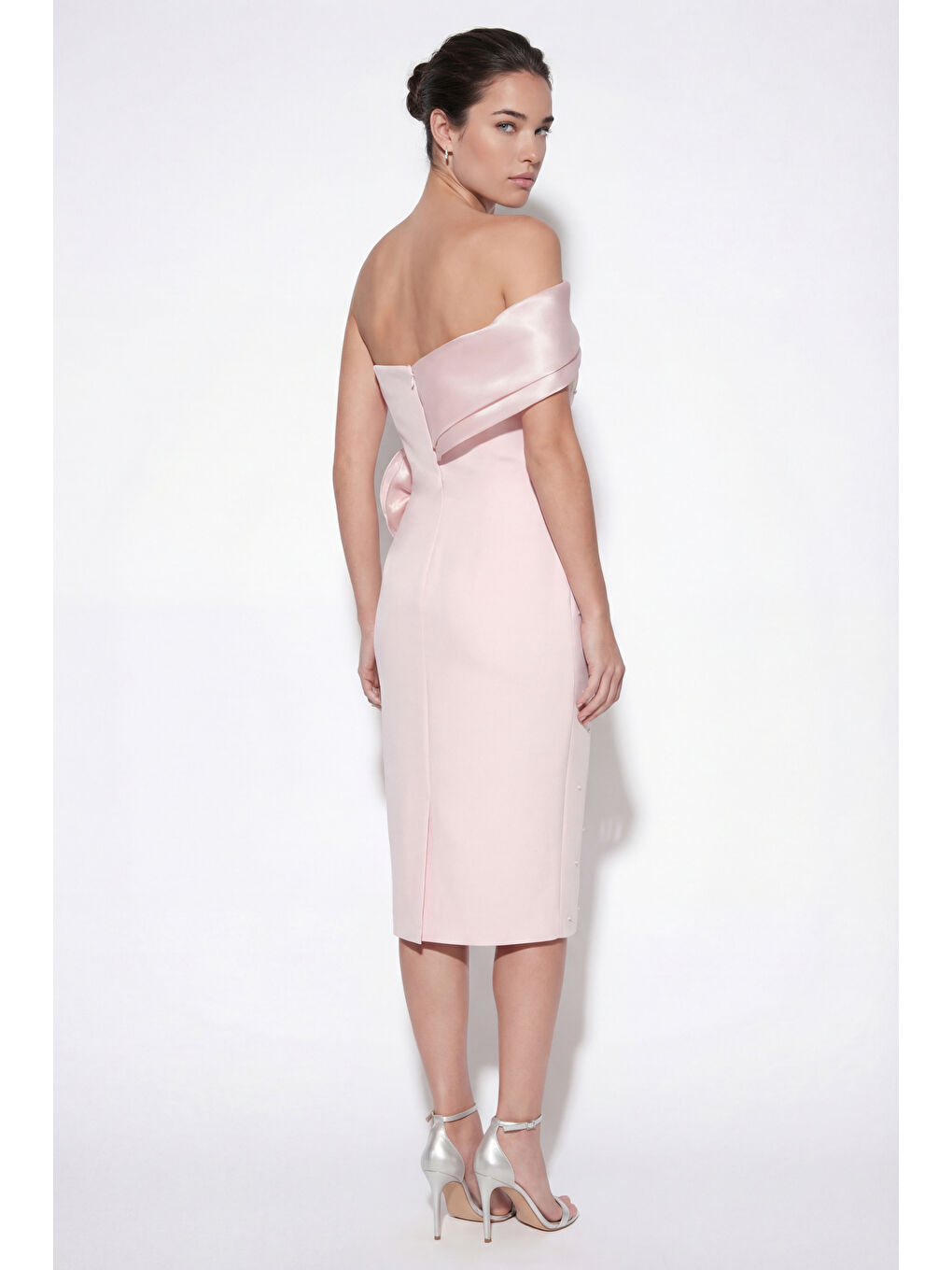 Pembe Kadın Pudra Kayık Yaka İncili Söz Nişan Nikah Abiye Elbise-5