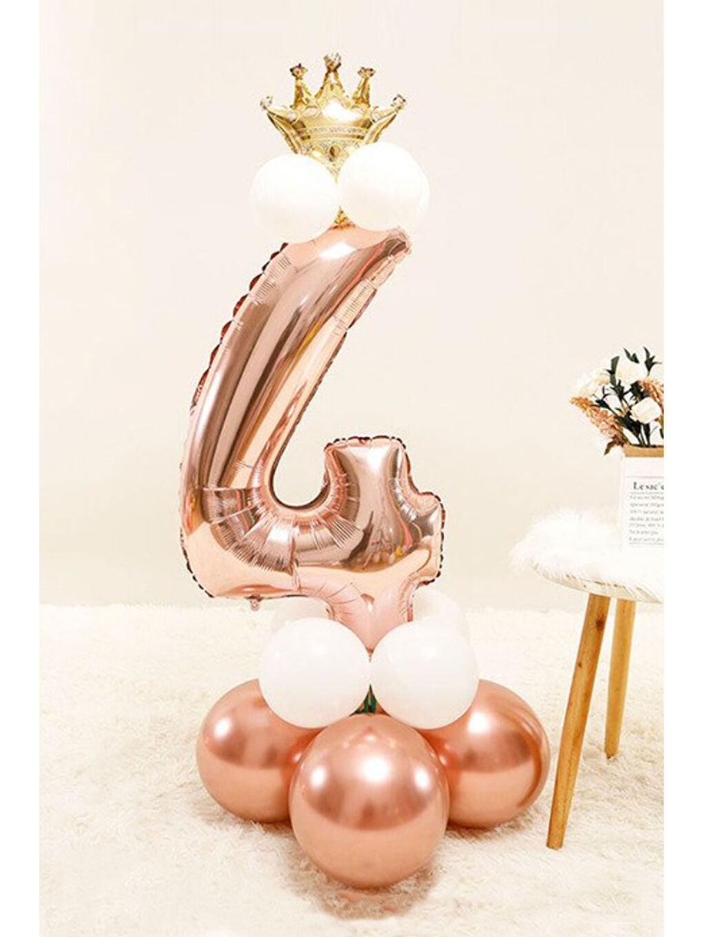 Kırmızı Rose 4 Rakamı Taçlı Balon Set