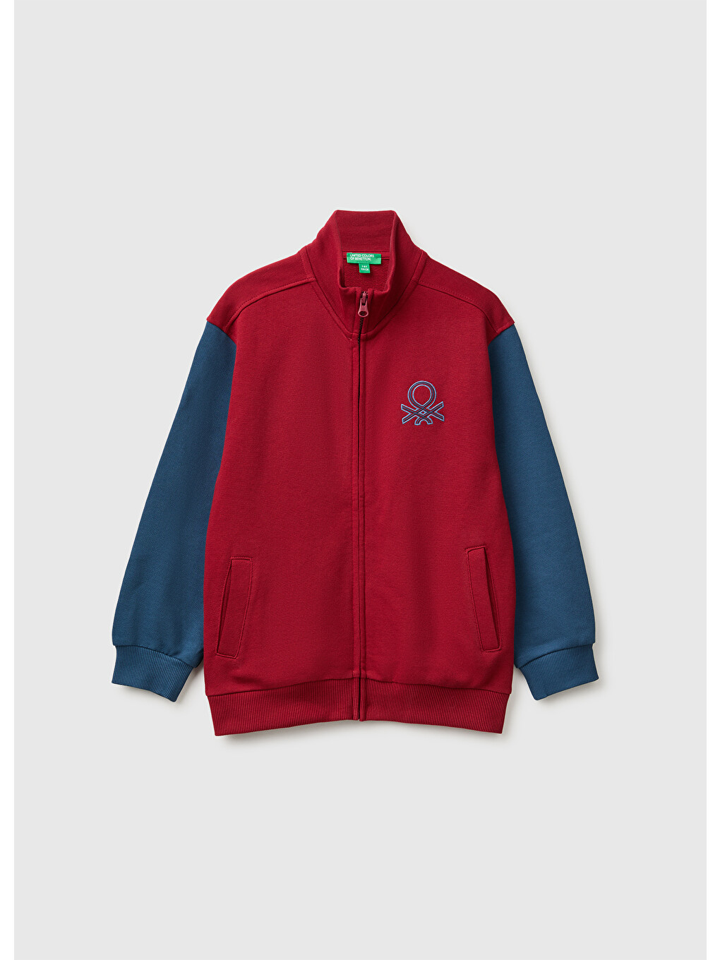 Erkek Çocuk Kırmızı Önü İşlemeli Ribanalı Cepli Fermuarlı Dik Yaka Sweatshirt