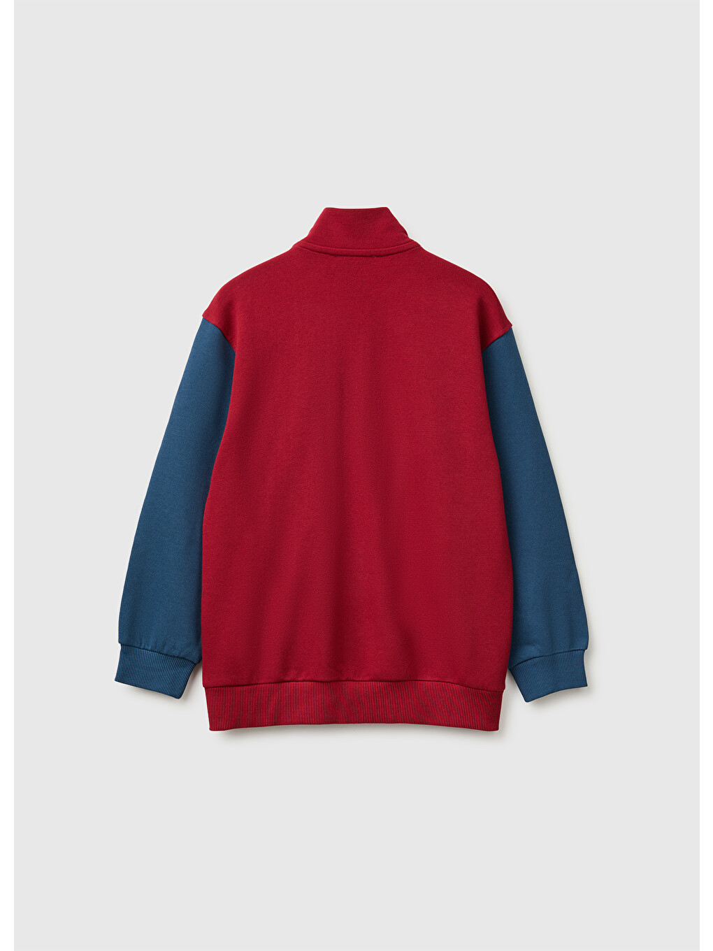 Erkek Çocuk Kırmızı Önü İşlemeli Ribanalı Cepli Fermuarlı Dik Yaka Sweatshirt-1