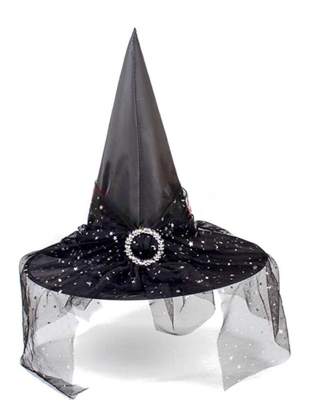 Siyah Yıldızlı Tül Detaylı Çocuk Cadı Şapkası-3
