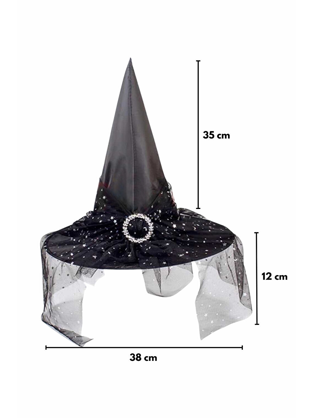 Siyah Yıldızlı Tül Detaylı Çocuk Cadı Şapkası-5