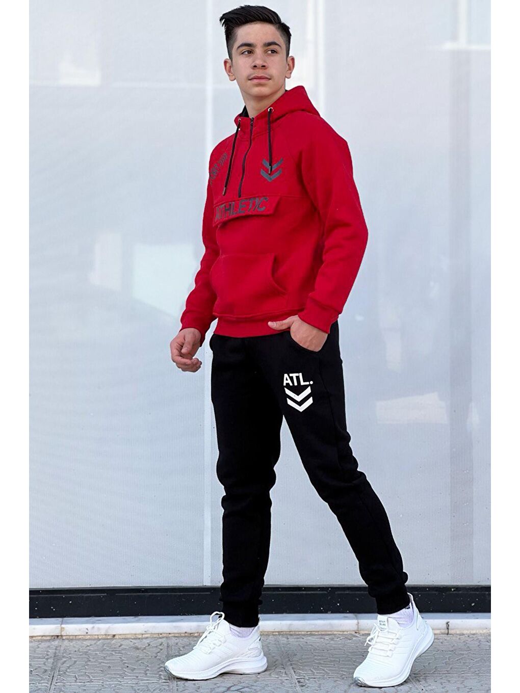 Kırmızı Athletic Kalın İçi Polarlı Erkek Çocuk Eşofman Takımı