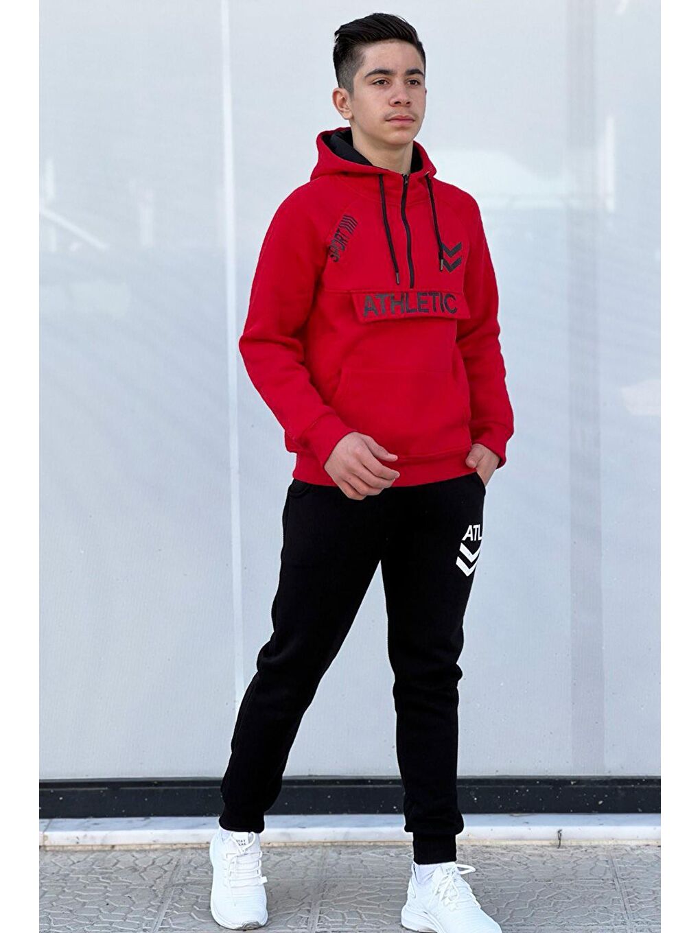 Kırmızı Athletic Kalın İçi Polarlı Erkek Çocuk Eşofman Takımı-1