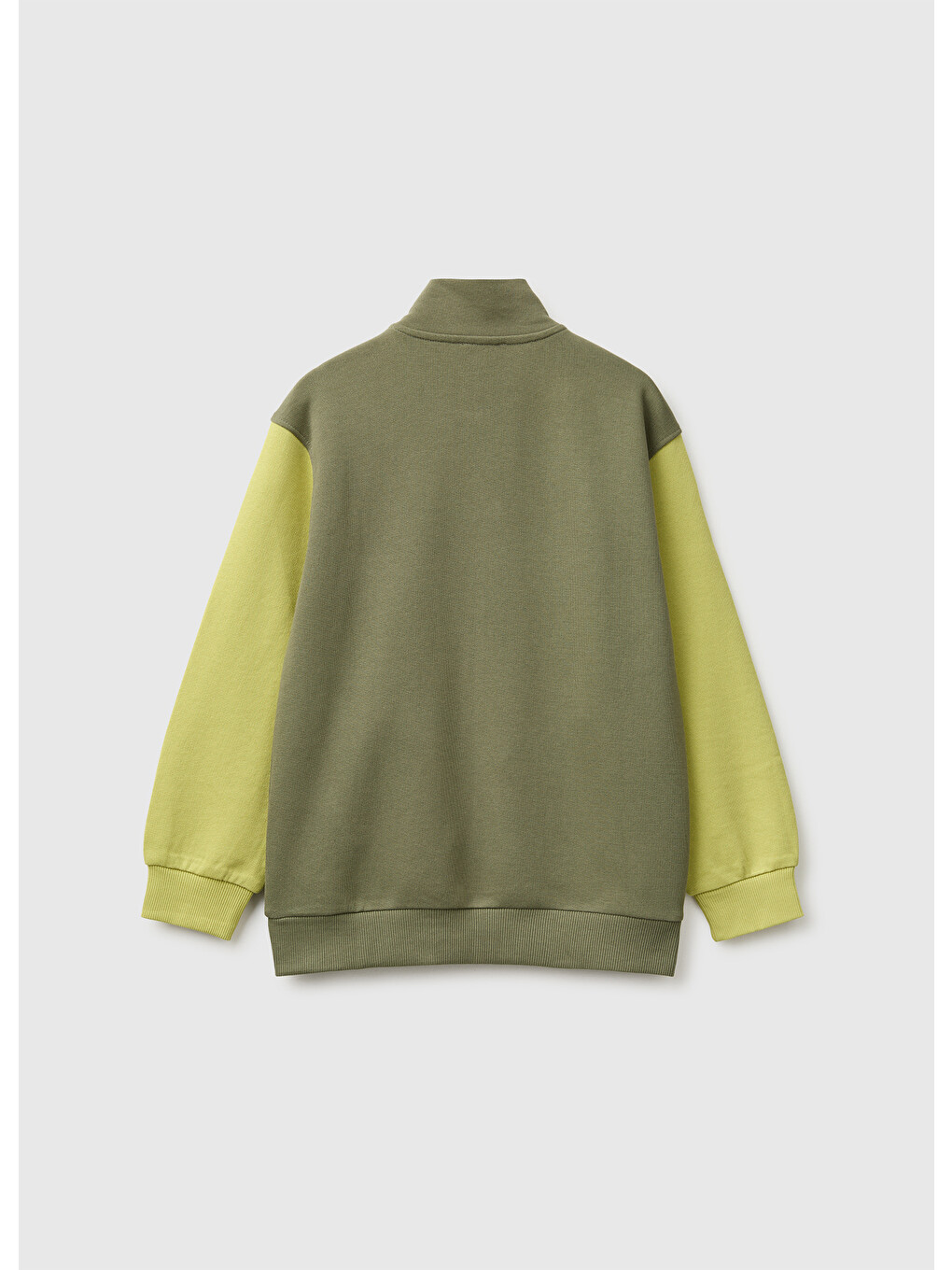 Erkek Çocuk Haki Önü İşlemeli Ribanalı Cepli Fermuarlı Dik Yaka Sweatshirt-1