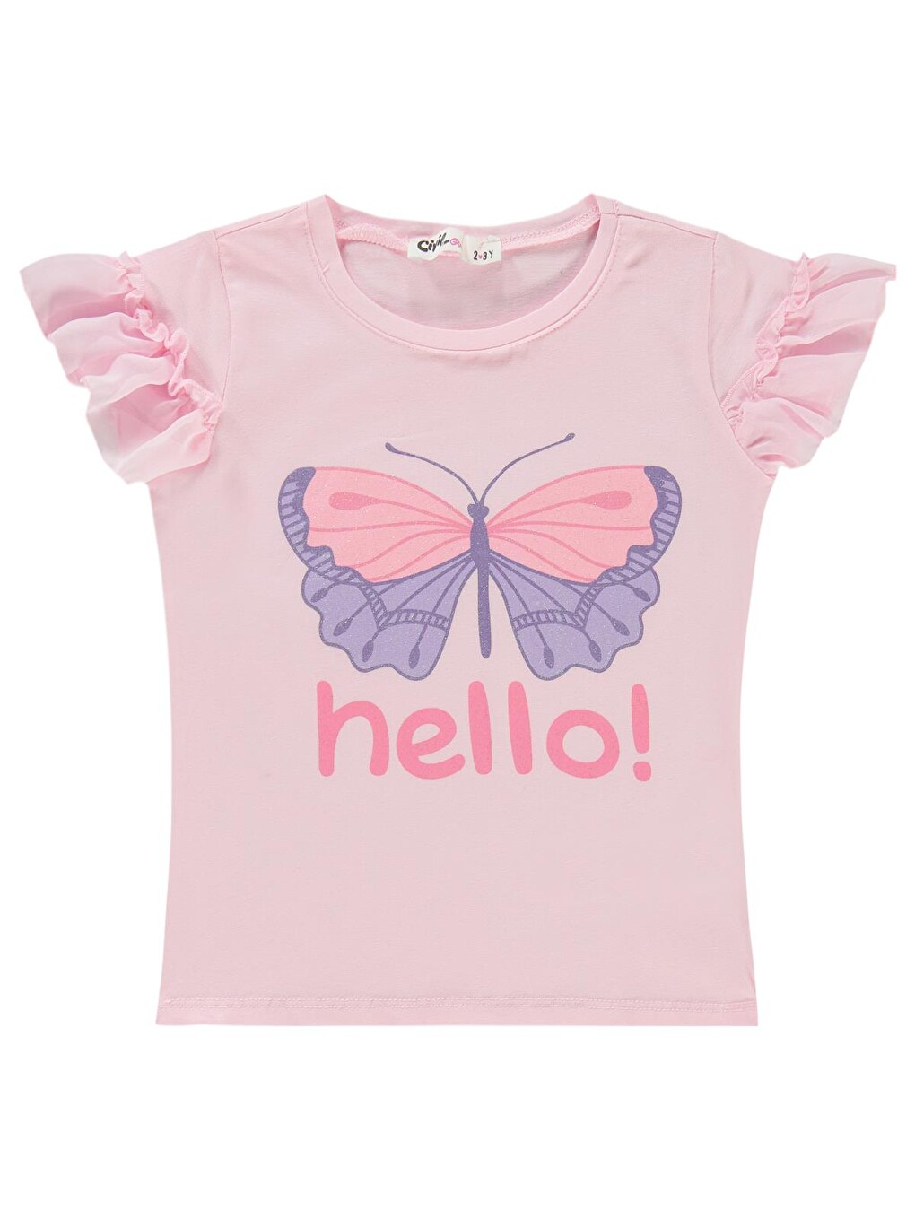 Girls Hello Baskılı 2-5 Yaş Tişört - Pembe