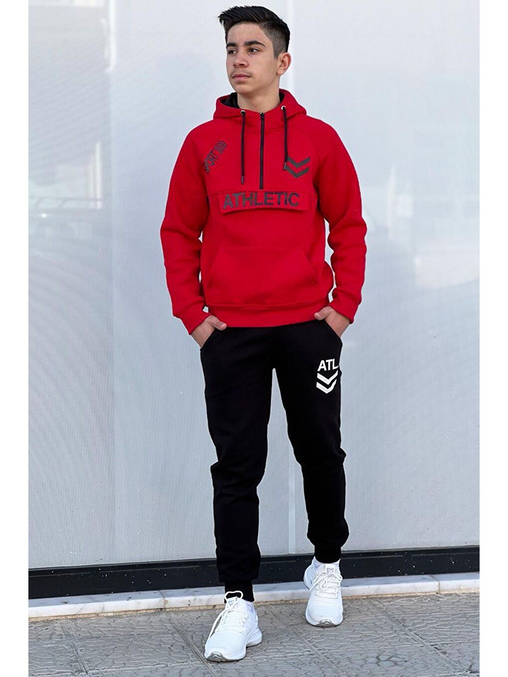 Kırmızı Athletic Kalın İçi Polarlı Erkek Çocuk Eşofman Takımı-2