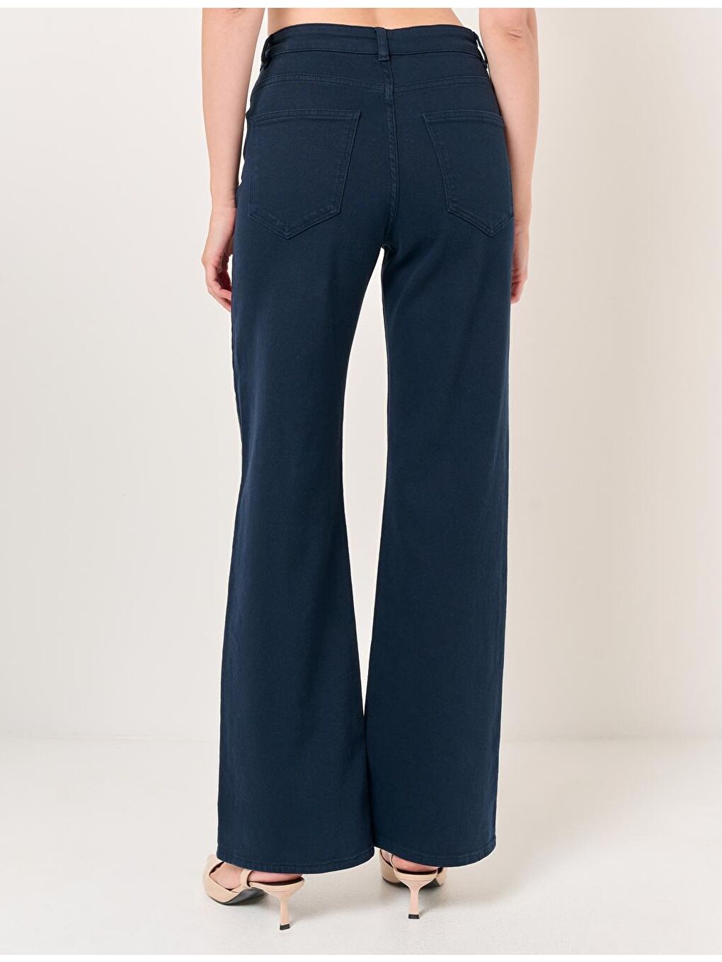 Lacivert Bol Paça Yüksek Bel Jean Pantolon-5