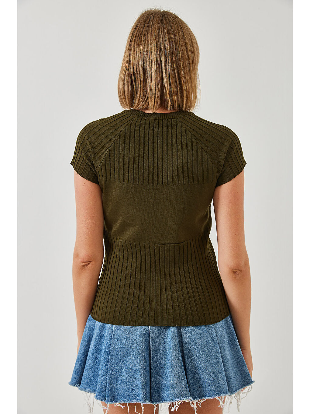 Haki Kadın Yandan Düğmeli Kazak-3