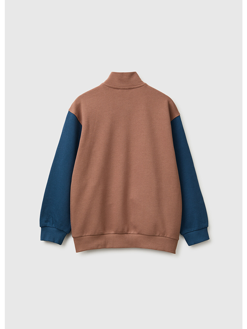 Erkek Çocuk Kahverengi Önü İşlemeli Ribanalı Cepli Fermuarlı Dik Yaka Sweatshirt-1