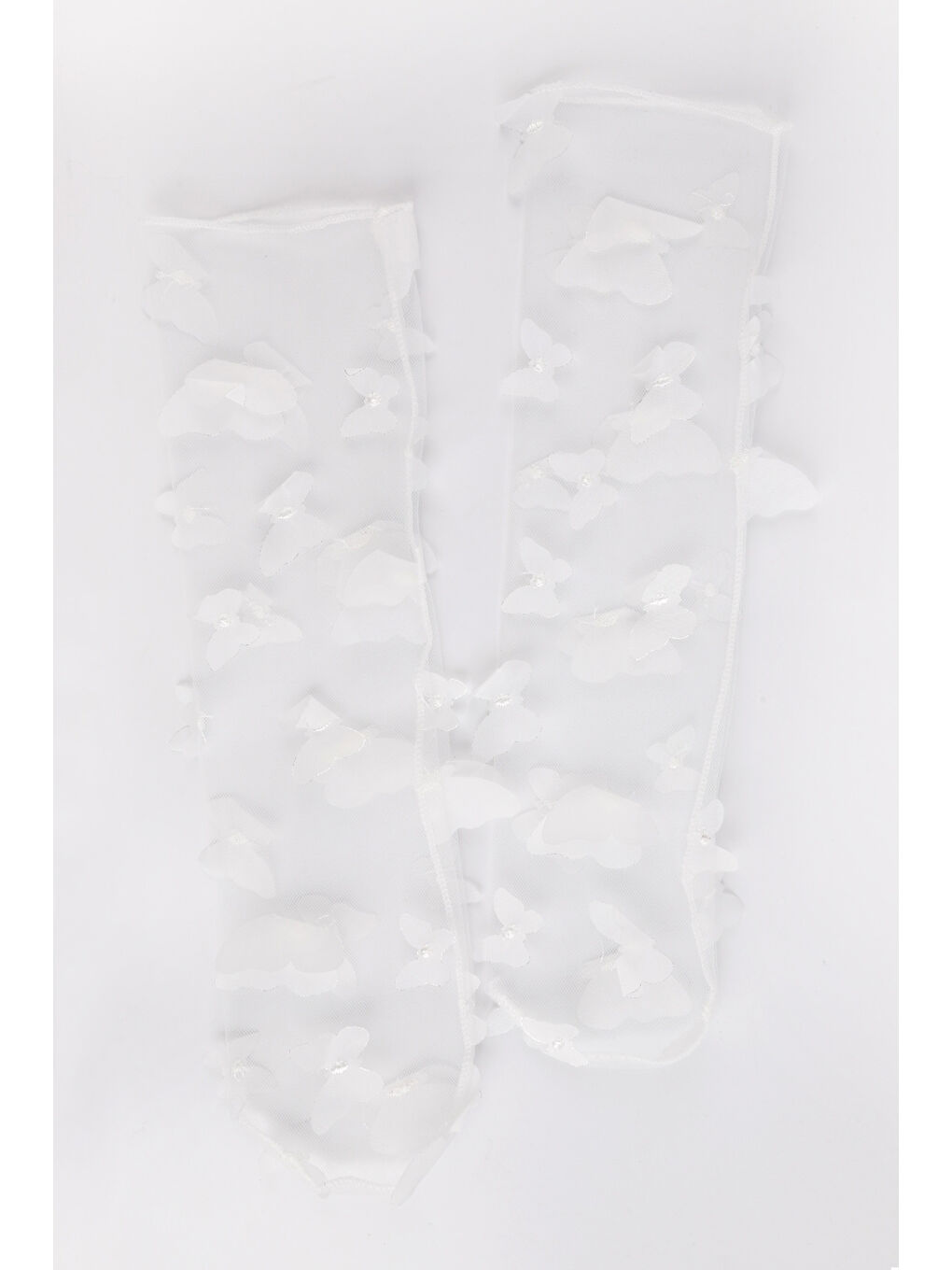 Beyaz  Kelebek Aplikeli Kız Çocuk Tül Çorap