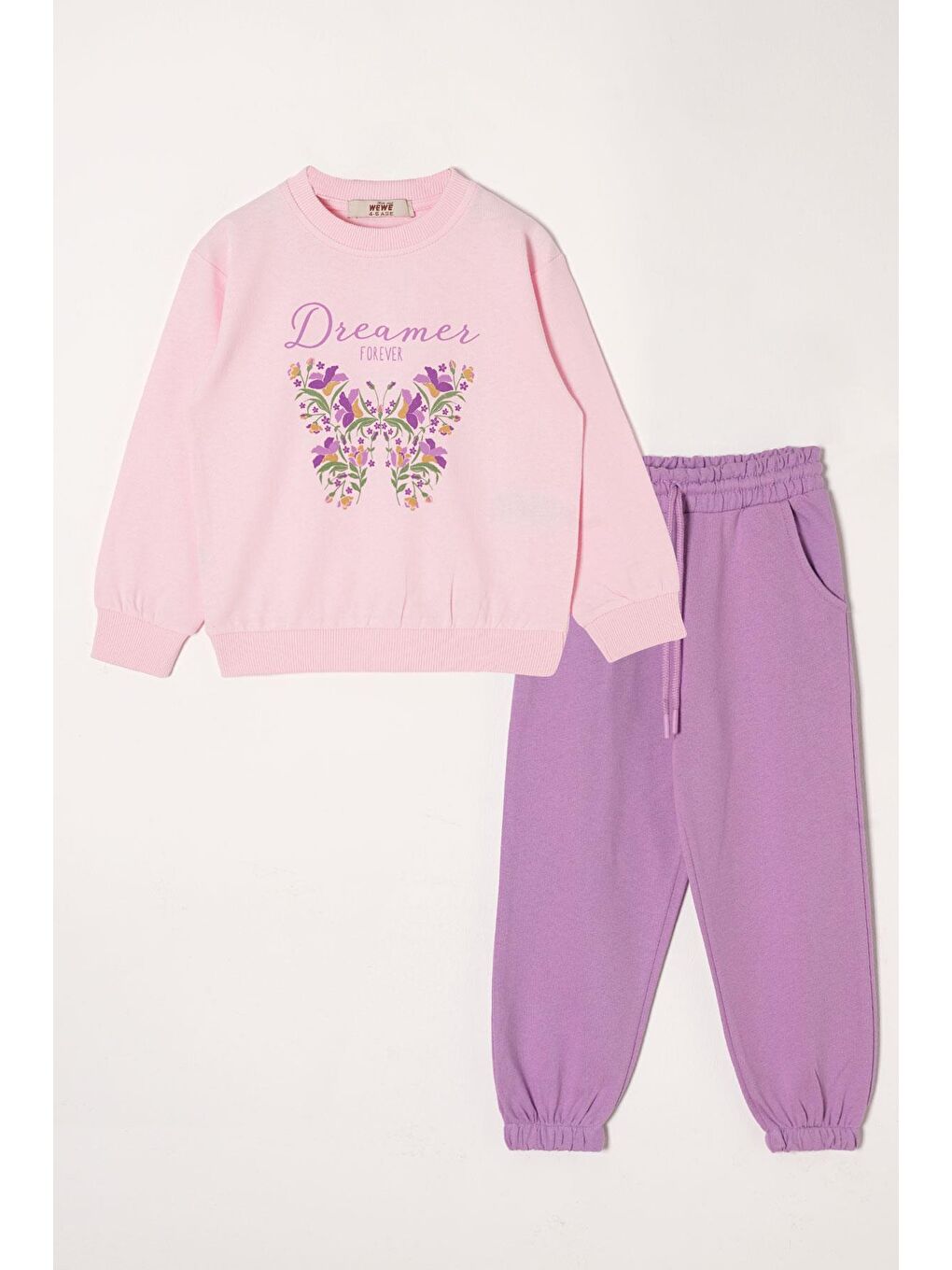 Dreamer Kelebek Baskılı Açık Pembe - Koyu Lila Renk Kız Çocuk Eşofman Takımı