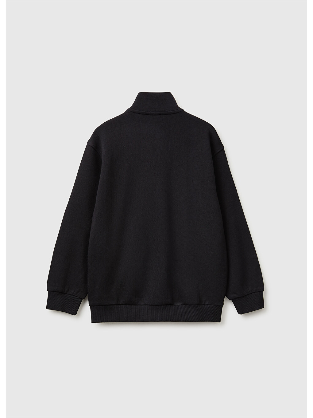 Erkek Çocuk Siyah Önü İşlemeli Ribanalı Cepli Fermuarlı Dik Yaka Sweatshirt-1