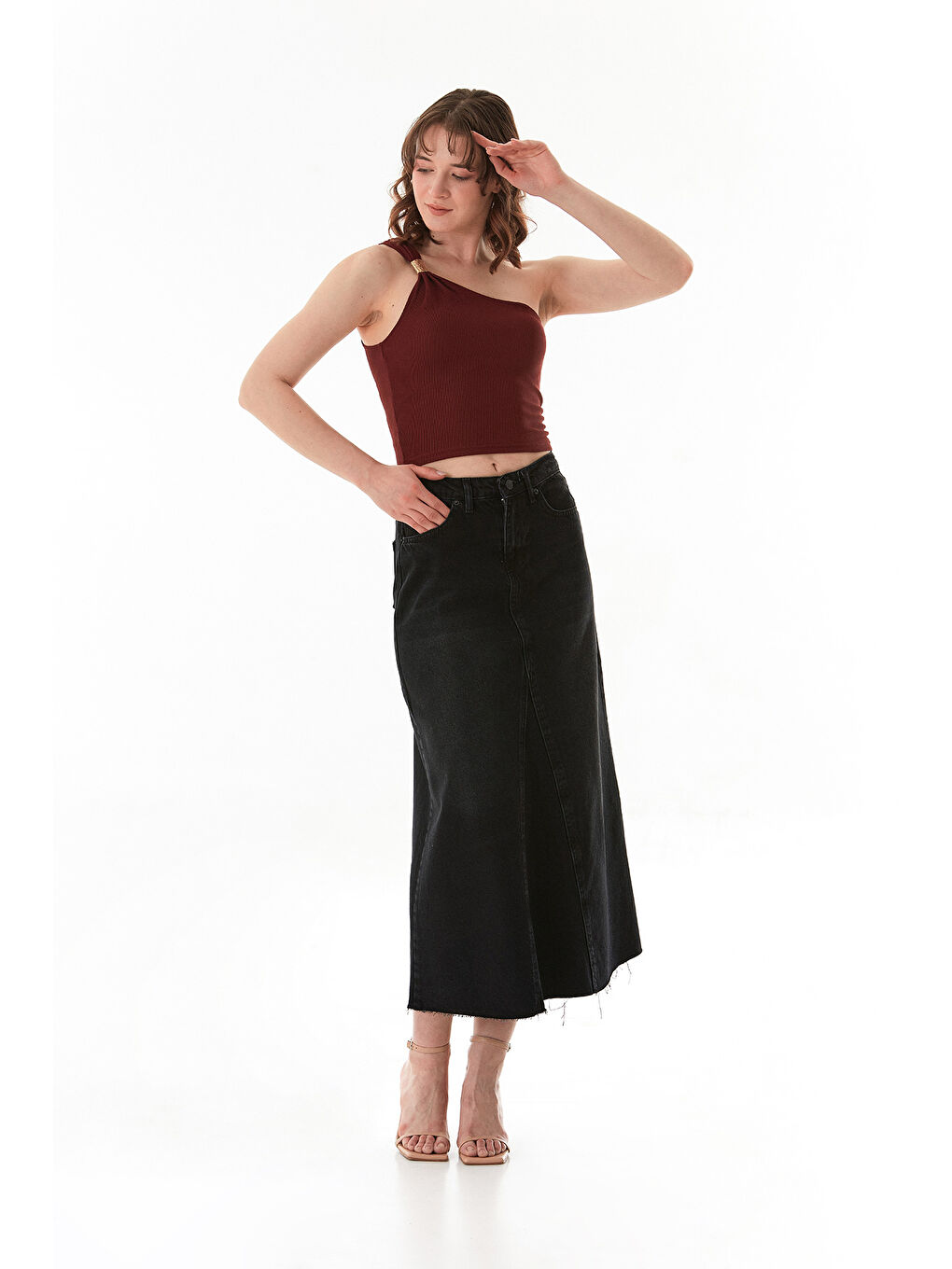 Siyah Fermuarlı Cepli Jean Etek-3