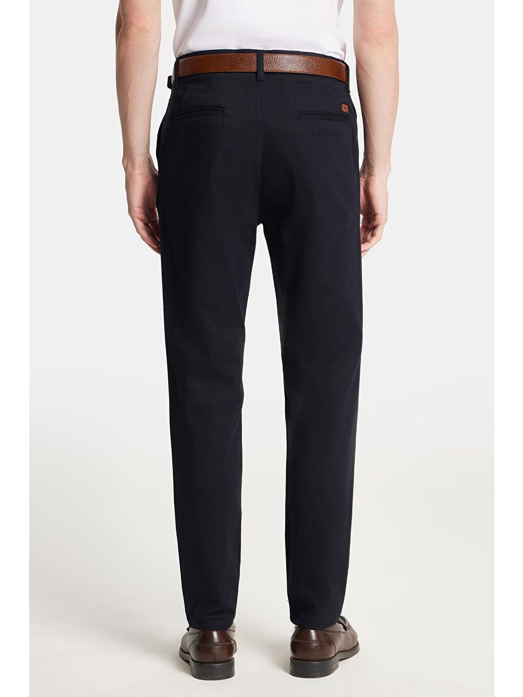 Erkek Slim Fit Chino Esnek Yandan Cepli Önü Fermuarlı Pamuklu Dokulu Lacivert Pantolon-5