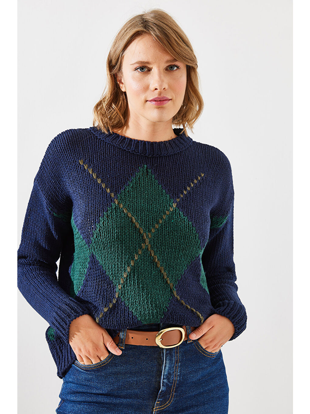 Lacivert Kadın Baklavalı Kazak-1