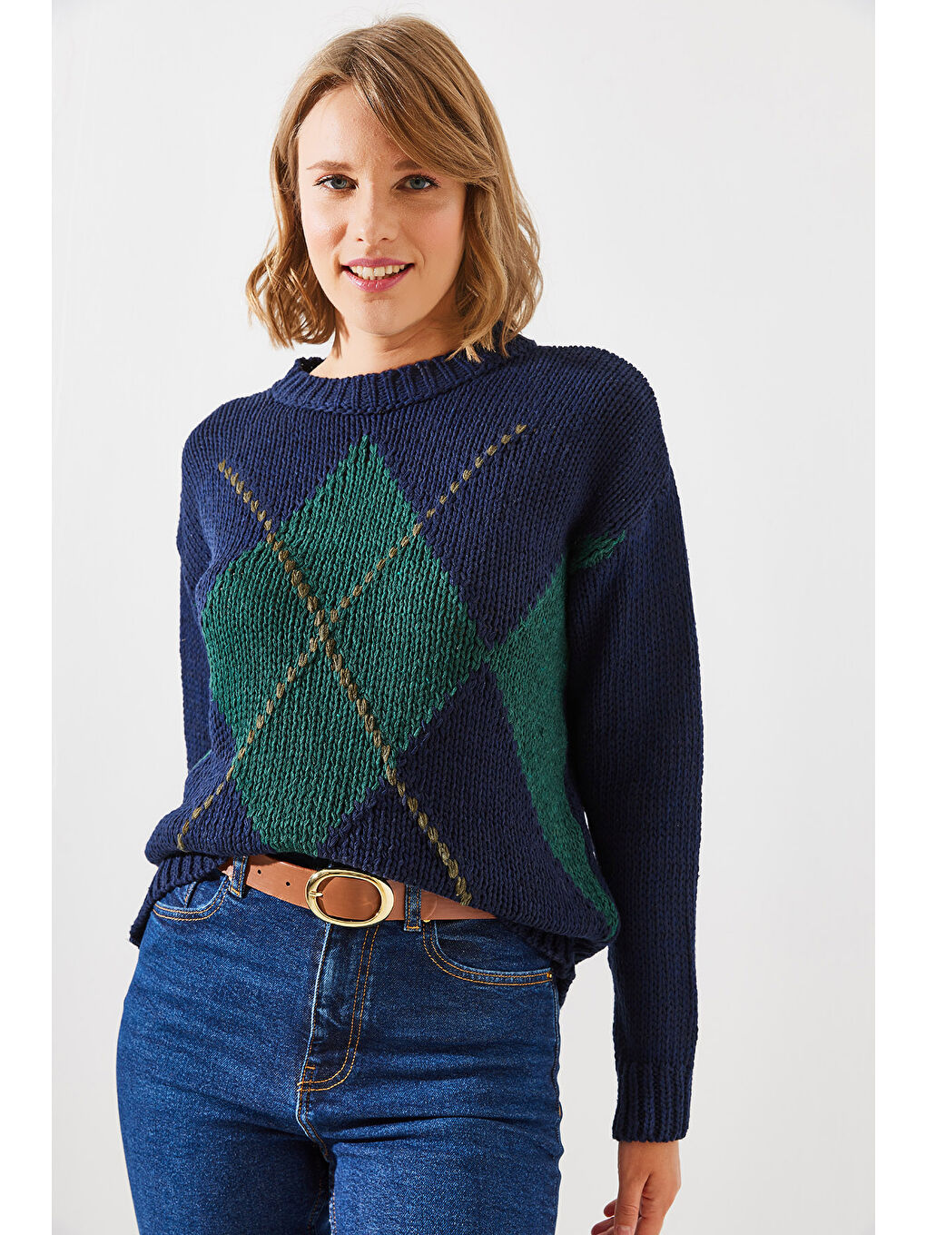 Lacivert Kadın Baklavalı Kazak-2