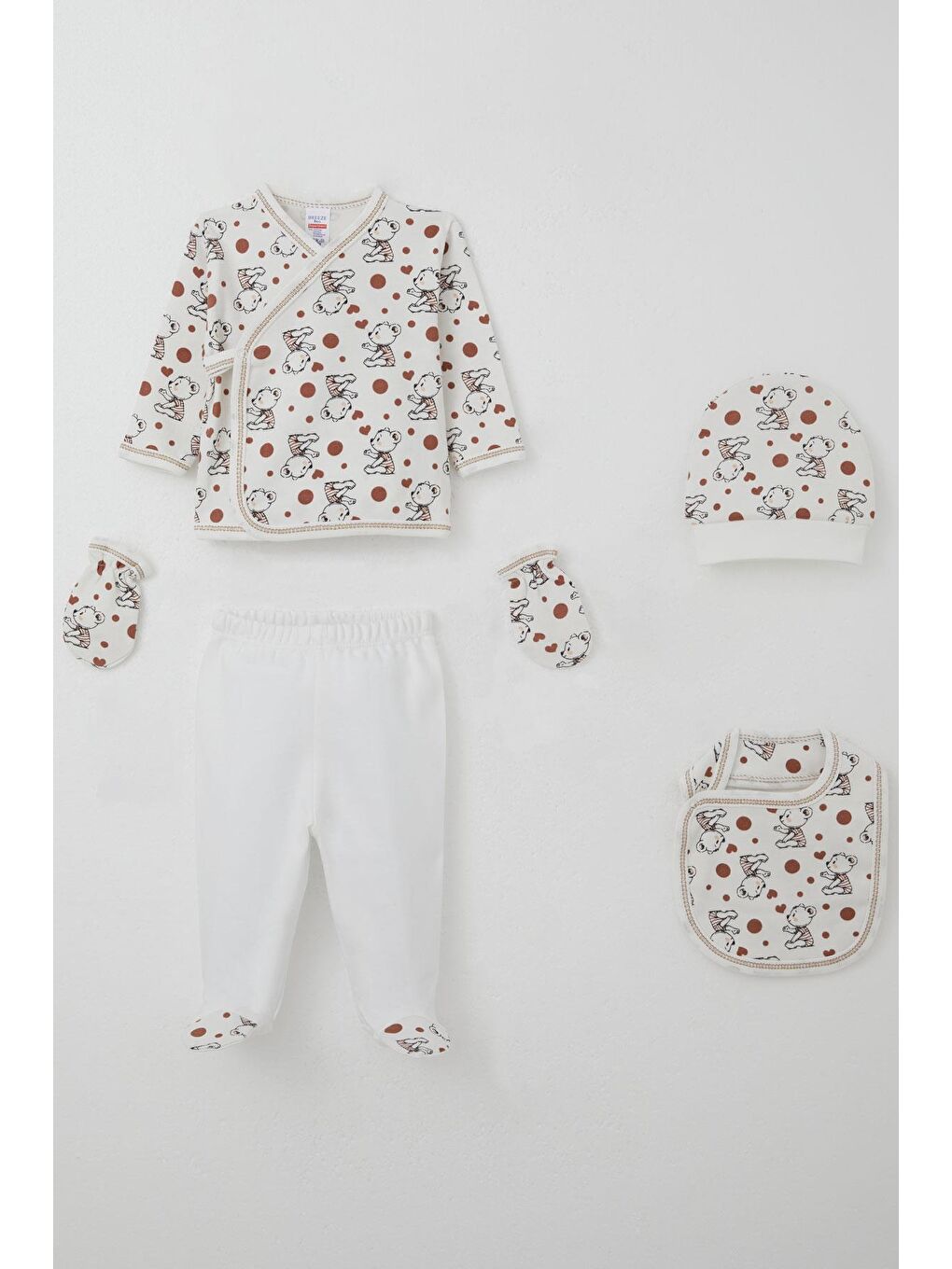 Erkek Bebek Hastane Çıkışı 5 Li Sevimli Bebek Ayıcık Desenli Beyaz (0-3 Ay)