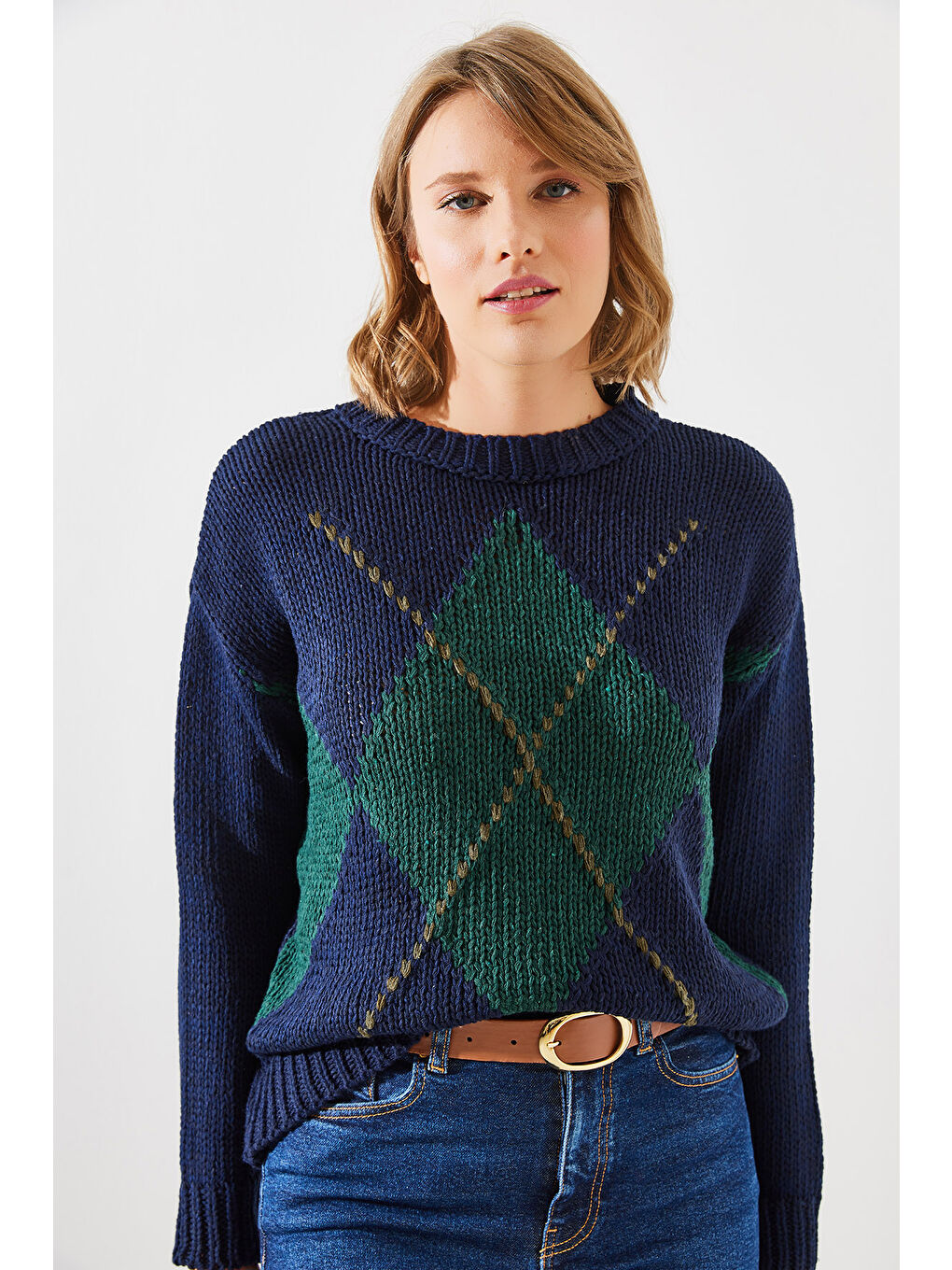 Lacivert Kadın Baklavalı Kazak-3