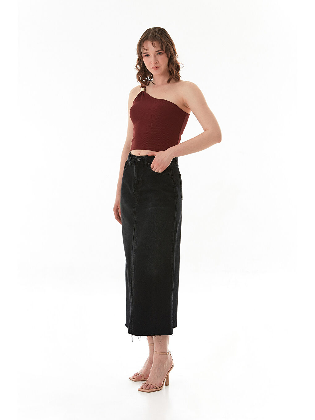 Siyah Fermuarlı Cepli Jean Etek-4