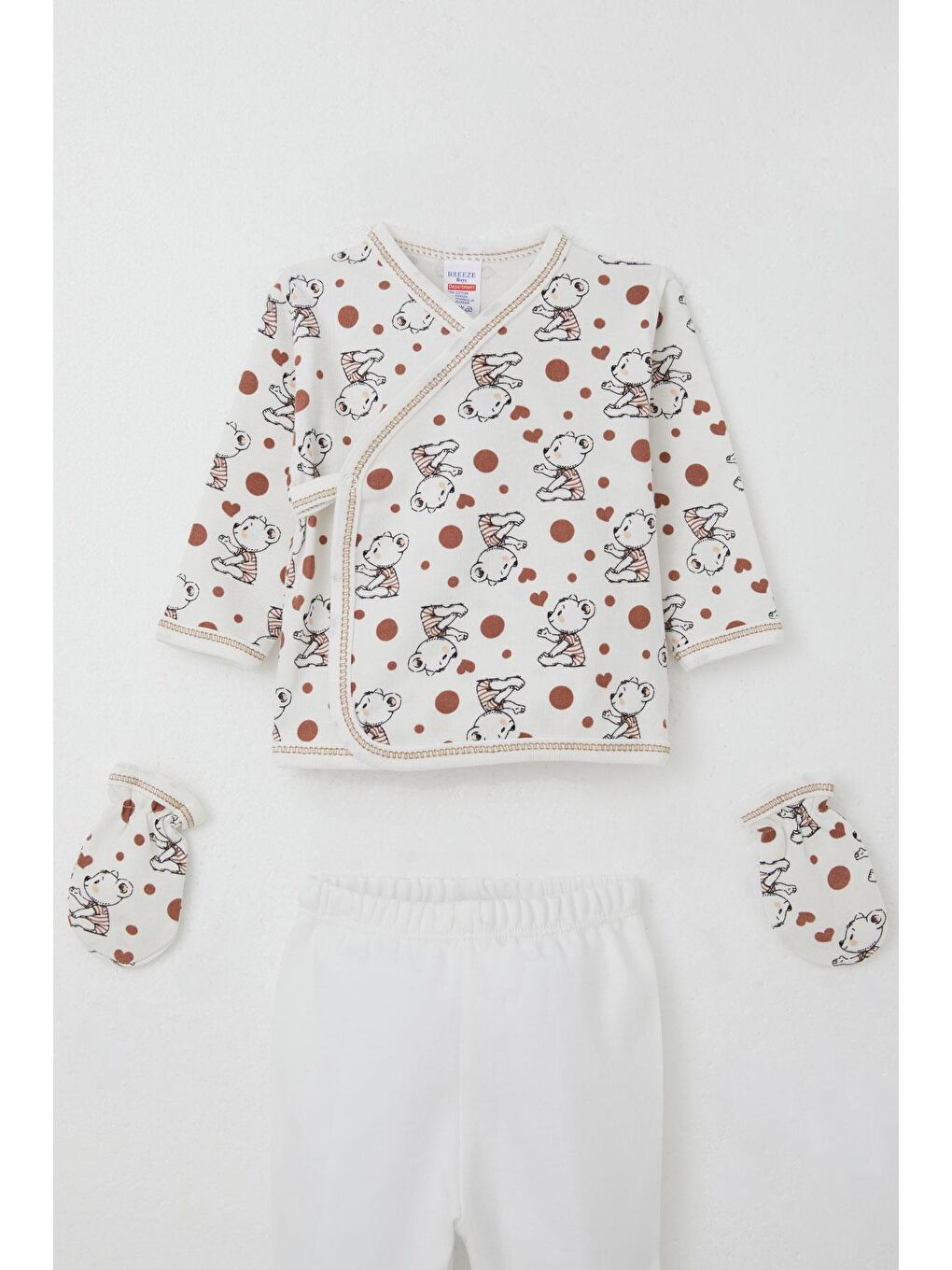 Erkek Bebek Hastane Çıkışı 5 Li Sevimli Bebek Ayıcık Desenli Beyaz (0-3 Ay)-2