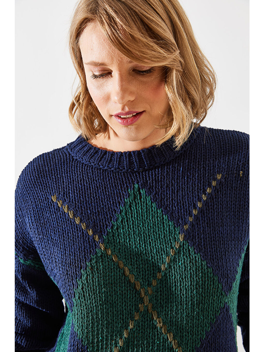 Lacivert Kadın Baklavalı Kazak-6