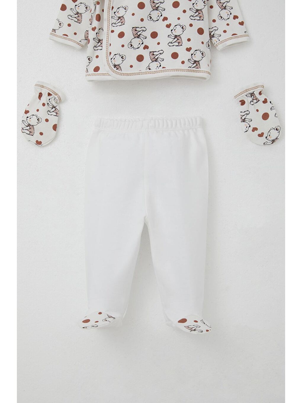 Erkek Bebek Hastane Çıkışı 5 Li Sevimli Bebek Ayıcık Desenli Beyaz (0-3 Ay)-3