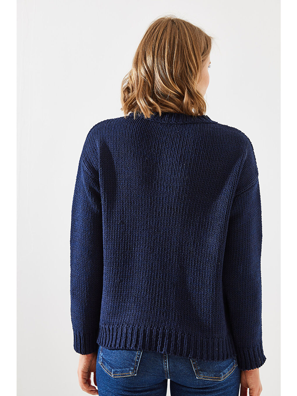 Lacivert Kadın Baklavalı Kazak-7