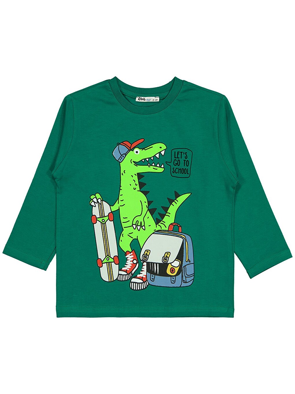 Boys Lets Go Timsah Baskılı 2-5 Yaş Sweatshirt - Yeşil