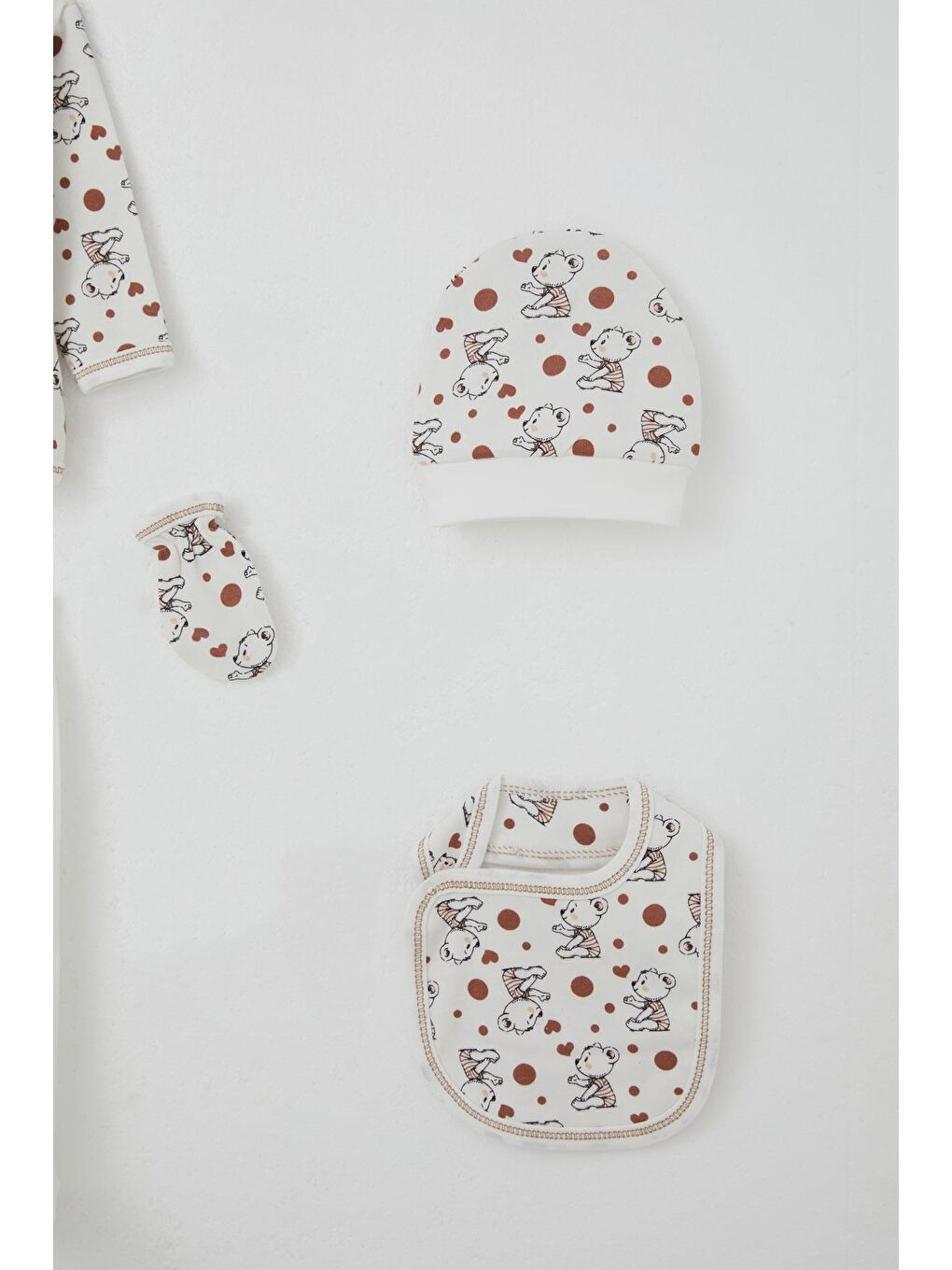 Erkek Bebek Hastane Çıkışı 5 Li Sevimli Bebek Ayıcık Desenli Beyaz (0-3 Ay)-4