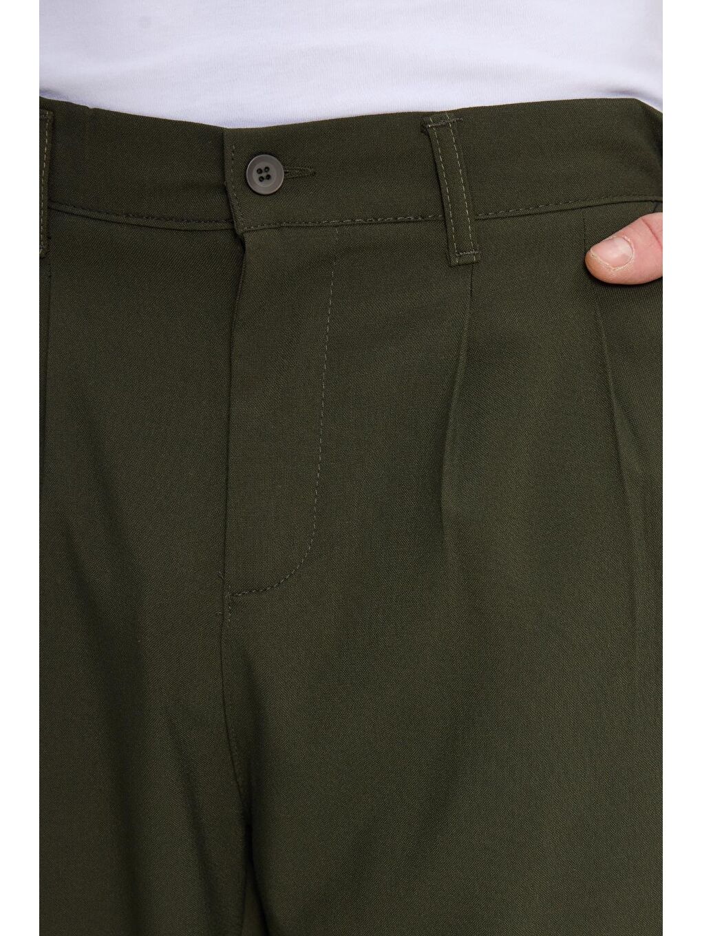 Erkek Regular Fit Çift Pileli Beli Lastikli Rahat Kesim Bol Paça Baggy Haki Pantolon-2