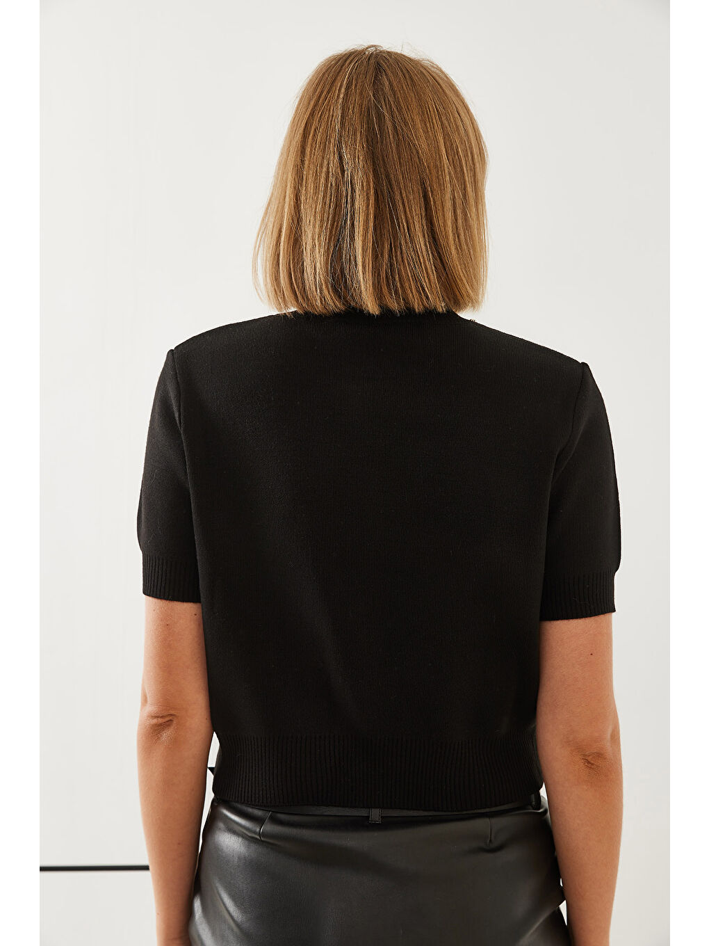 Siyah Kadın Taş İşlemeli Triko Hırka-2