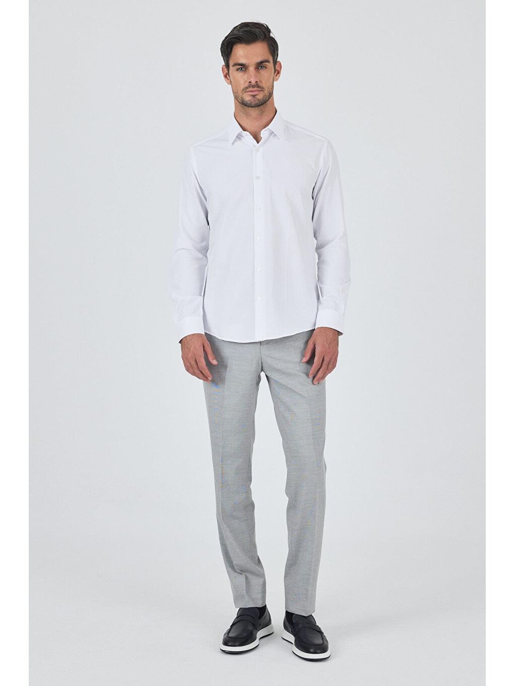 Beyaz Sert Yaka Düz Classic Pamuklu Slim Fit Gömlek 1004250900-1