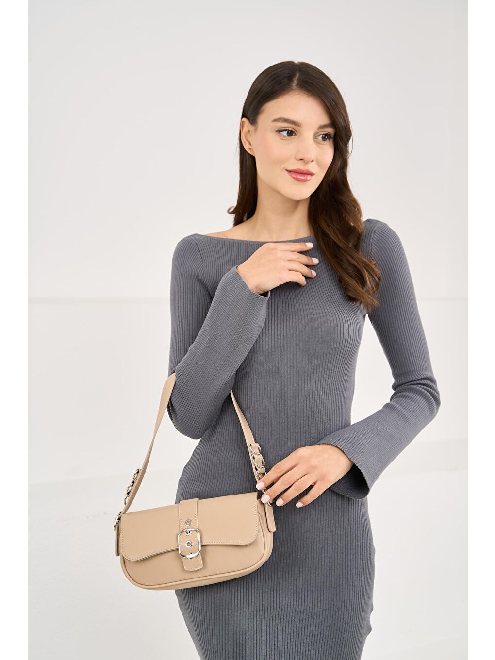 Bej Bonita Tokalı Kadın Kol Çantası - Vizon-3