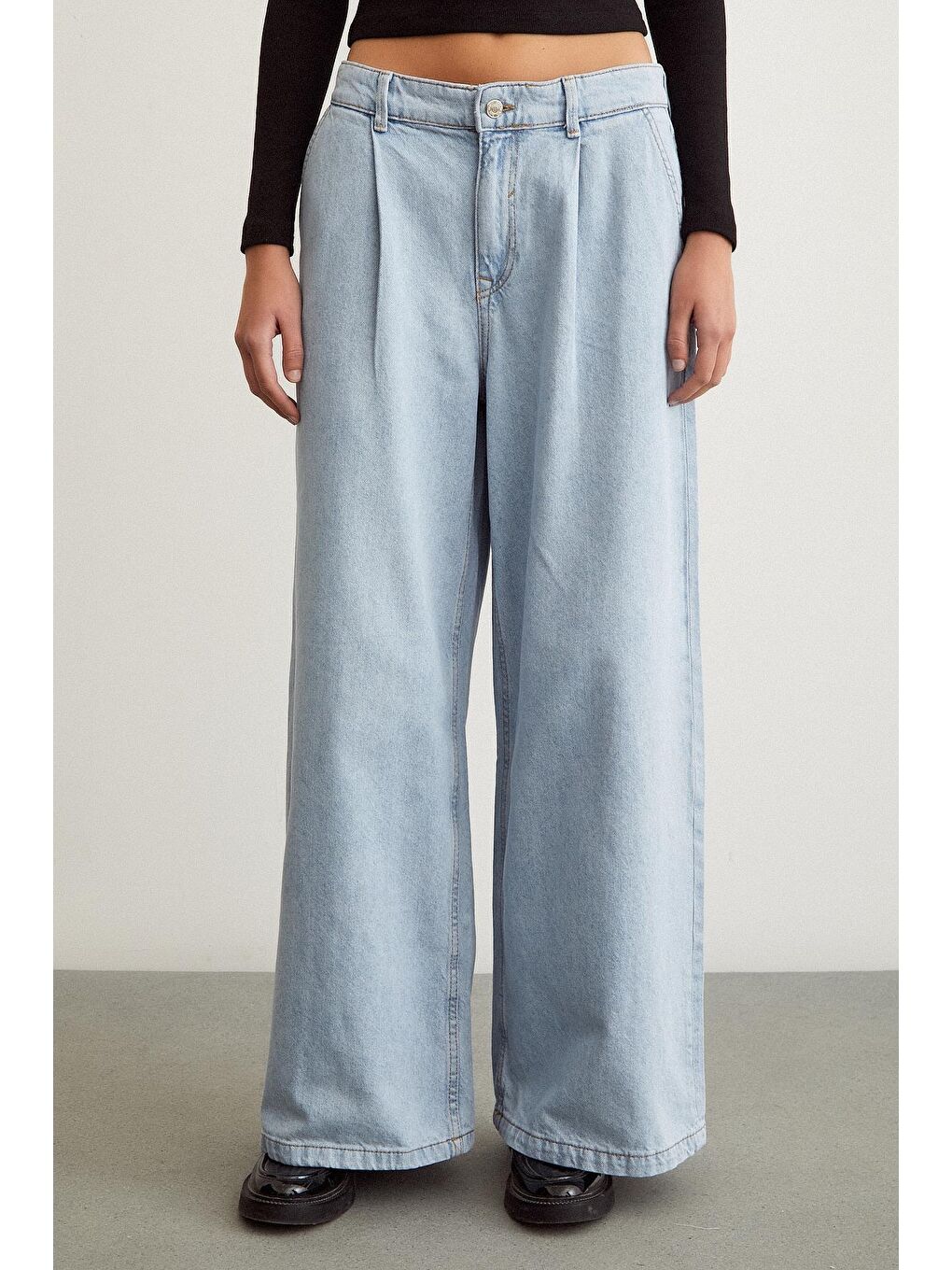 Mavi Pileli Wide Leg Jean-3