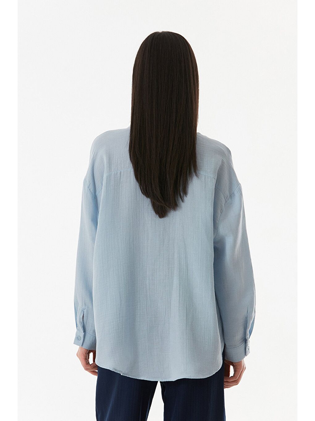 Mavi Basic Düğmeli Salaş Gömlek-4