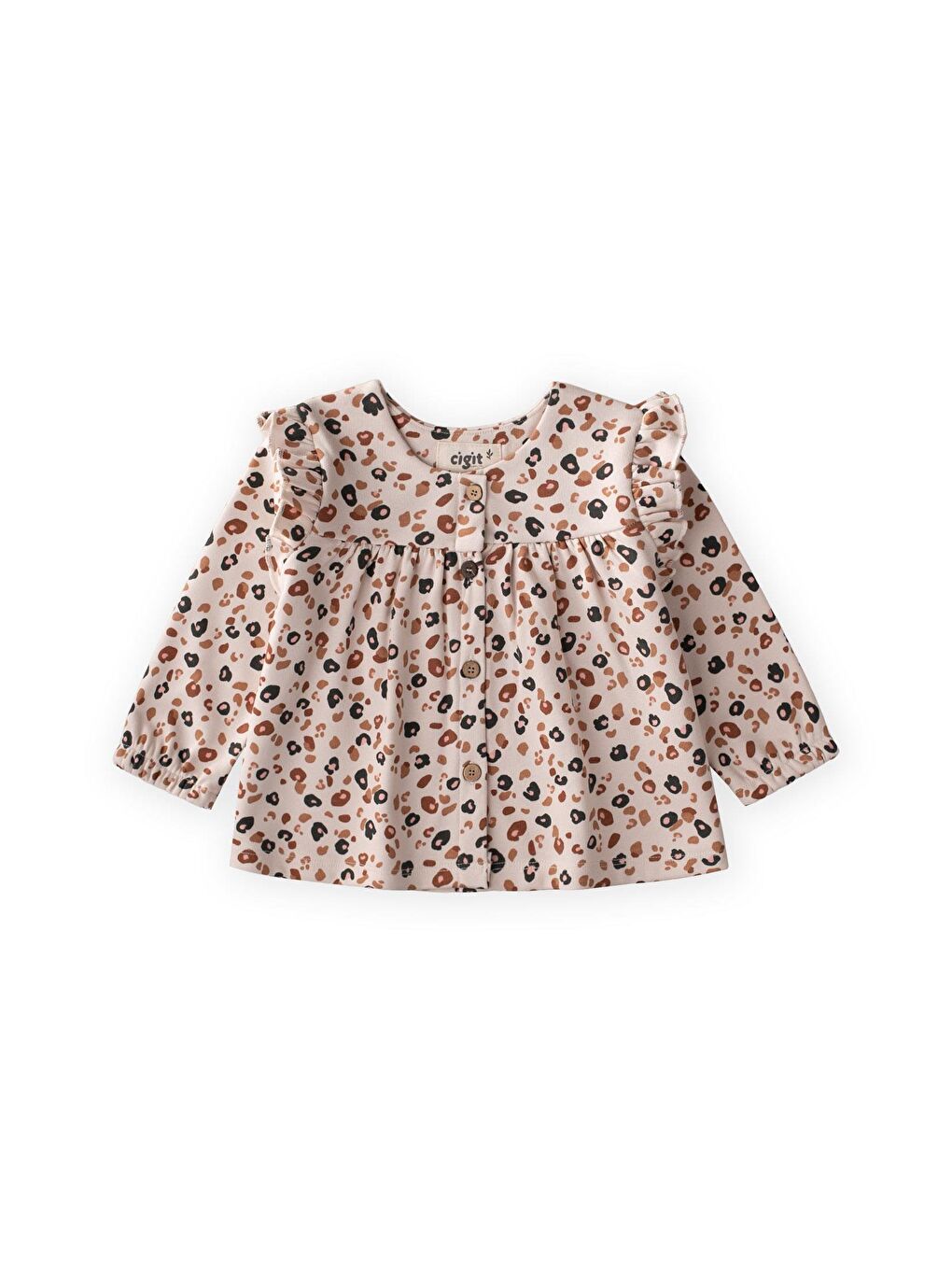 Bej Oversize Desenli Hırka 1-5 Yaş Taş