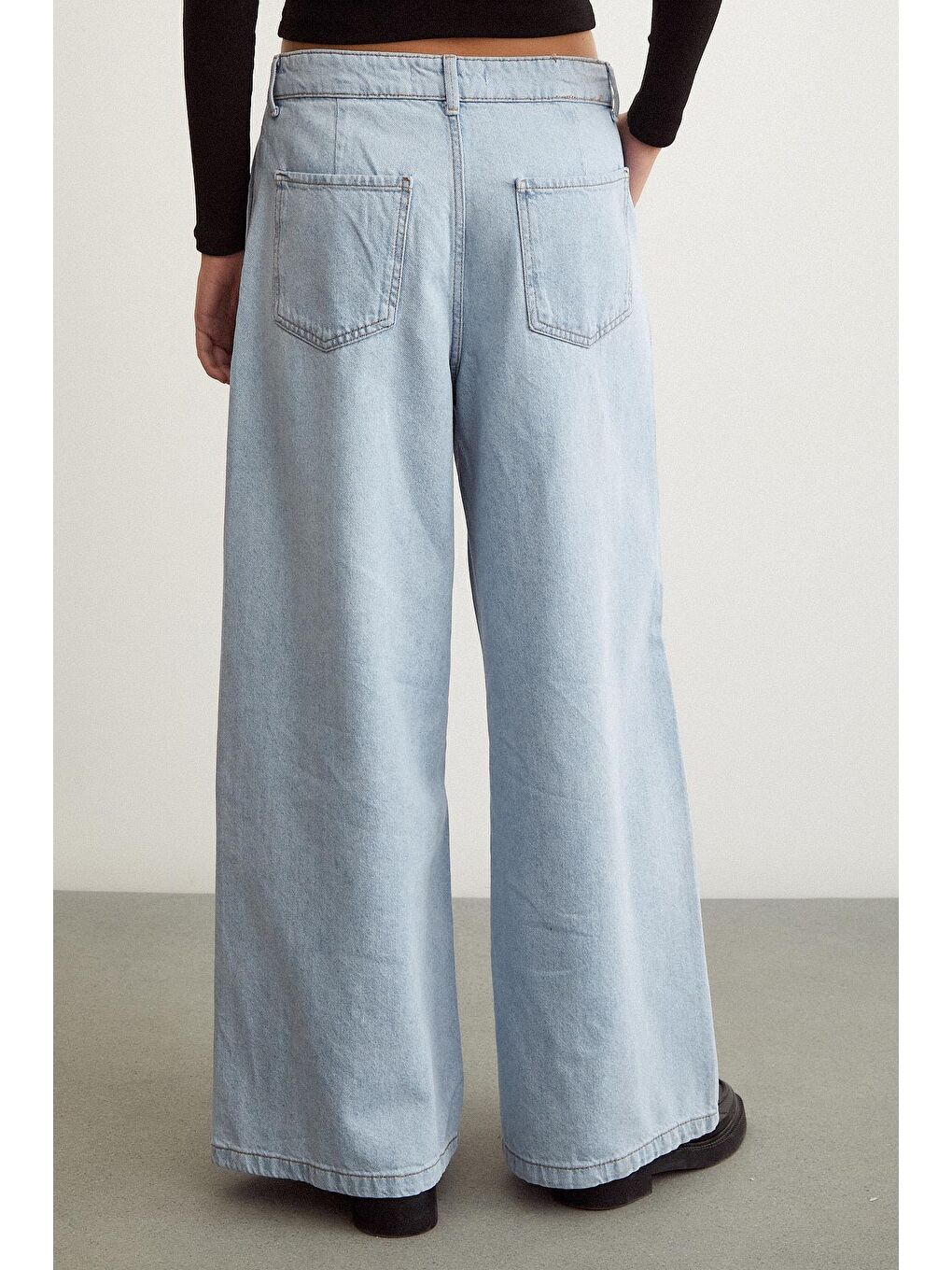 Mavi Pileli Wide Leg Jean-5