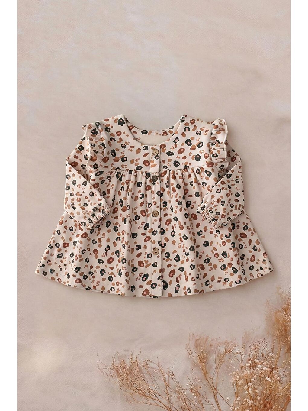 Bej Oversize Desenli Hırka 1-5 Yaş Taş-1