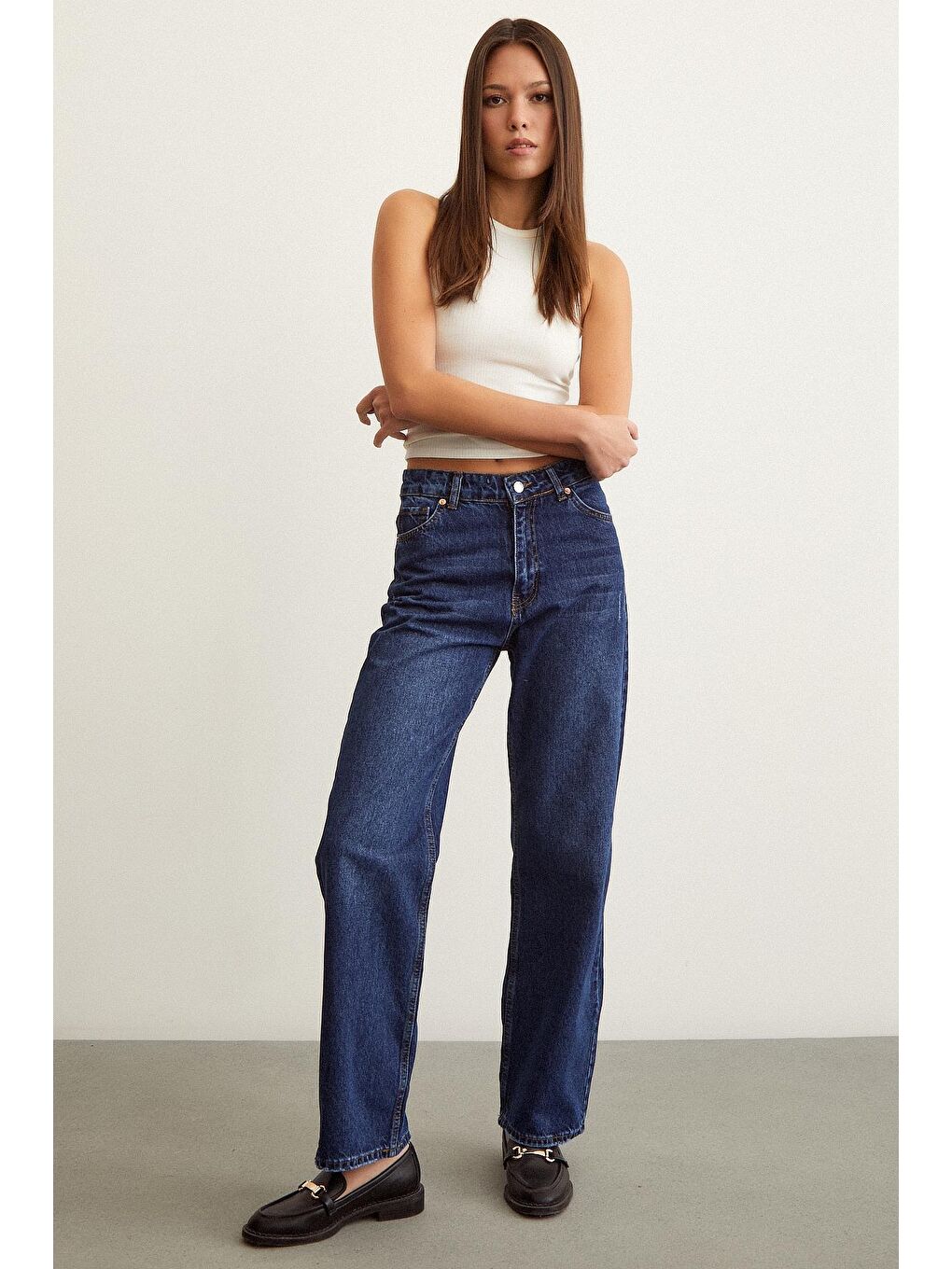 NEVER MORE Mavi Yüksel Bel Wide Leg Jean - 1