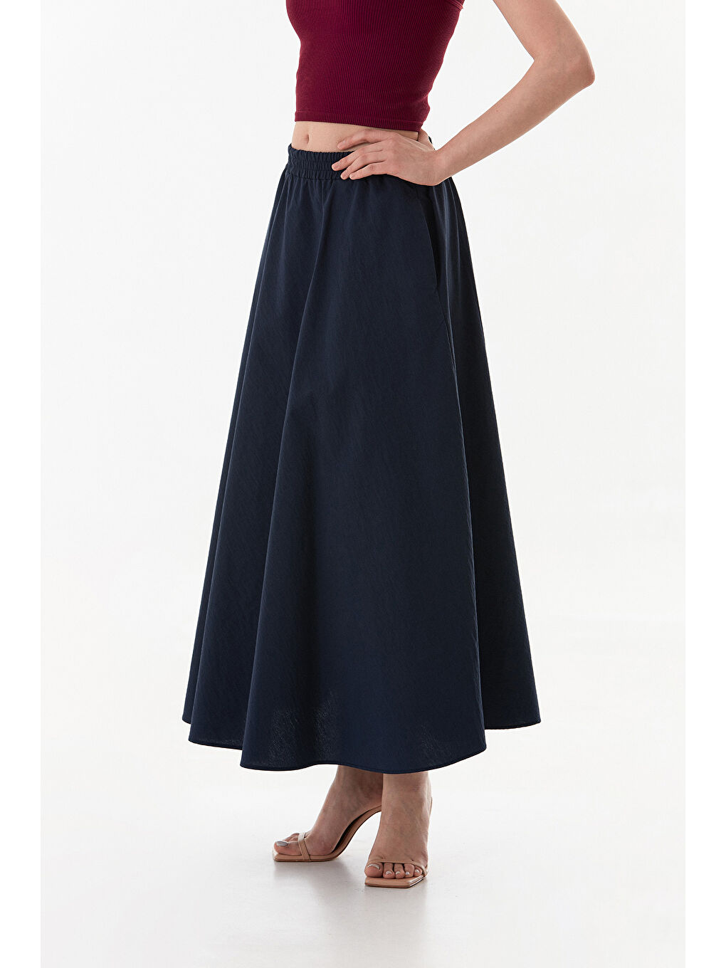 Lacivert Beli Lastikli Cepli Terikoton Etek-1