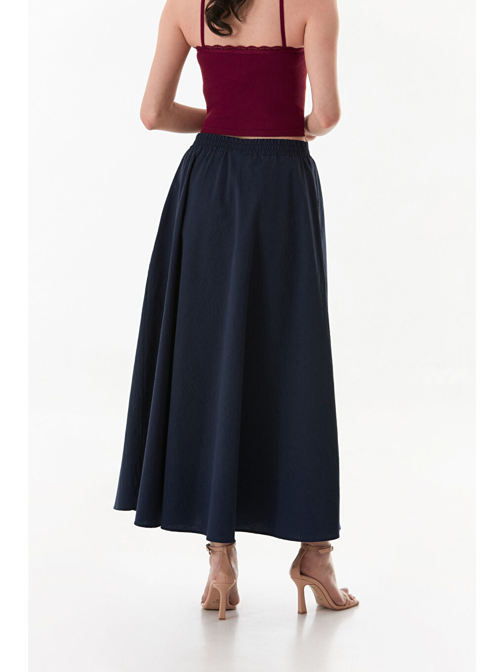 Lacivert Beli Lastikli Cepli Terikoton Etek-2