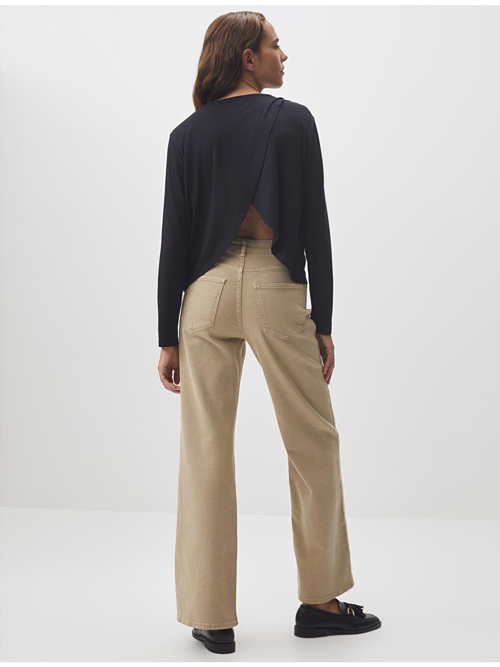 Bej Bol Paça Yüksek Bel Jean Pantolon-5