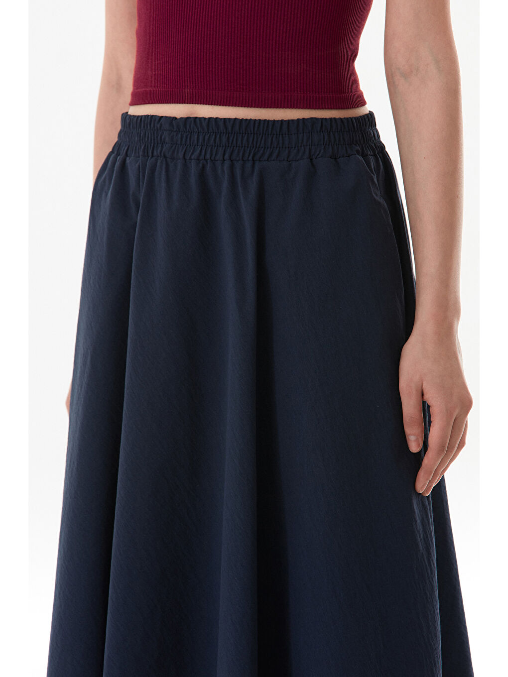 Lacivert Beli Lastikli Cepli Terikoton Etek-4